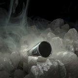 RING WITH OVAL ONYX STONE 925 STERLING SILVER