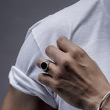 RING WITH OVAL ONYX STONE 925 STERLING SILVER