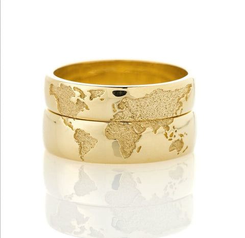 Argollas de Matrimonio Mapa Mundial Oro